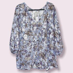 Cupio Floral Boho 3/4 Sleeve Blouse Periwinkle Womens Size 1X